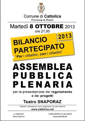 BILANCIO PARTECIPATO - Assemblea pubblica plenaria per la presentazione del regolamento e dei progetti. Martedi' 8 ottobre - ore 21.00 - teatro Snaporaz (piazza Mercato)