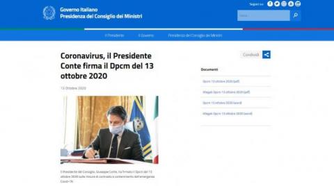 Il Presidente Conte ha firmato il Dpcm del 13 ottobre 2020