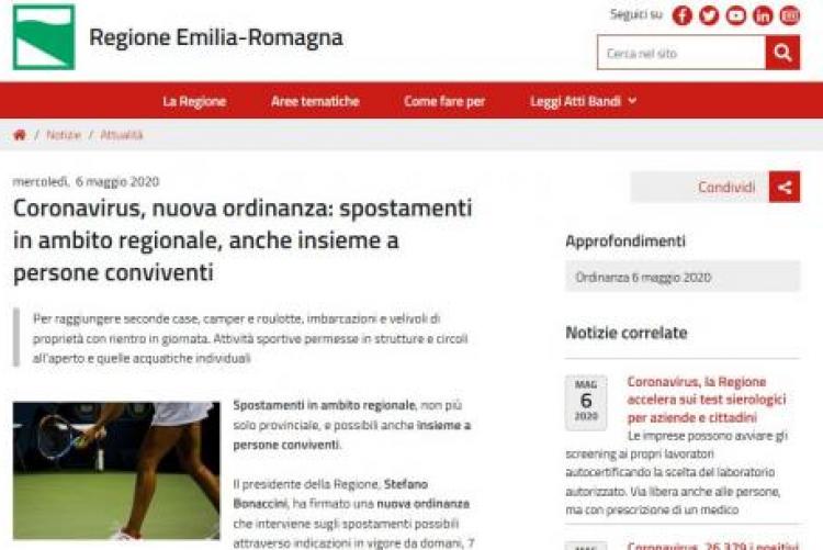 Ordinanza Regionale 6 maggio 2020