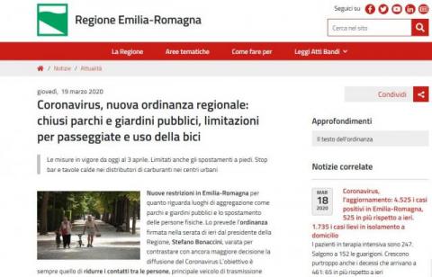Coronavirus, nuova ordinanza regionale (18.03.2020)