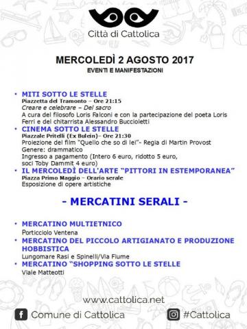 MERCOLEDI' 2 AGOSTO 2017 - EVENTI E MANIFESTAZIONI