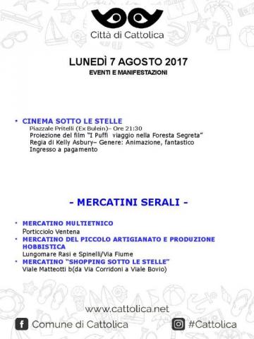 LUNEDÌ 7 AGOSTO - EVENTI E MANIFESTAZIONI