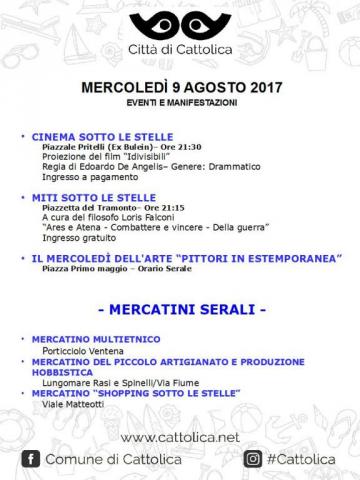 MERCOLEDI' 9 AGOSTO - EVENTI E MANIFESTAZIONI