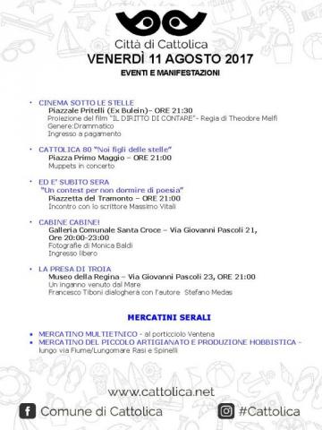 VENERDI' 11 AGOSTO - MANIFESTAZIONI E EVENTI