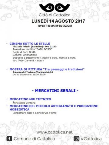 LUNEDI' 14 AGOSTO - EVENTI E MANIFESTAZIONI