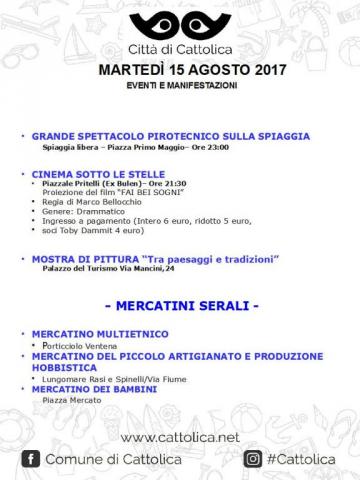 MARTEDI' 15 AGOSTO - EVENTI E MANIFESTAZIONI