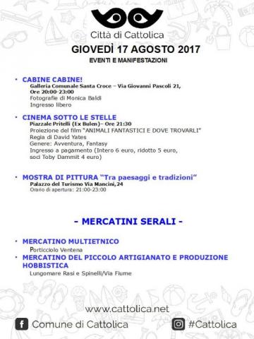 GIOVEDI' 17 AGOSTO - EVENTI E MANIFESTAZIONI