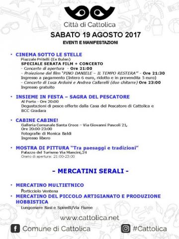 SABATO 19 AGOSTO - EVENTI E MANIFESTAZIONI