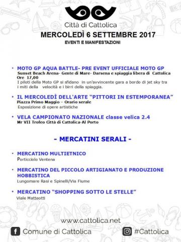 MERCOLEDI' 6 SETTEMBRE - EVENTI E MANIFESTAZIONI