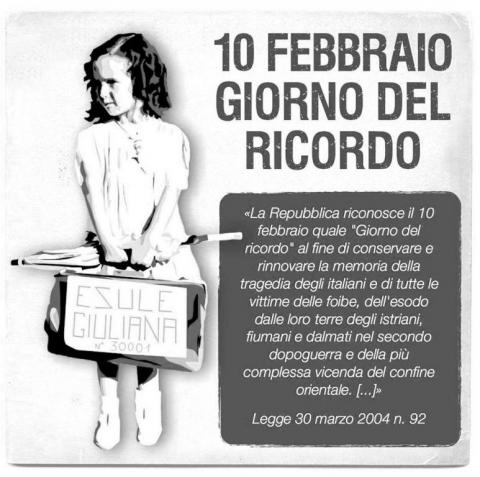 10 febbraio Giorno del Ricordo in memoria delle vittime delle foibe