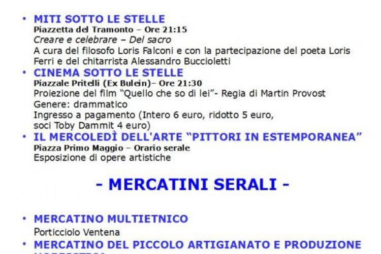 MERCOLEDI' 2 AGOSTO 2017 - EVENTI E MANIFESTAZIONI